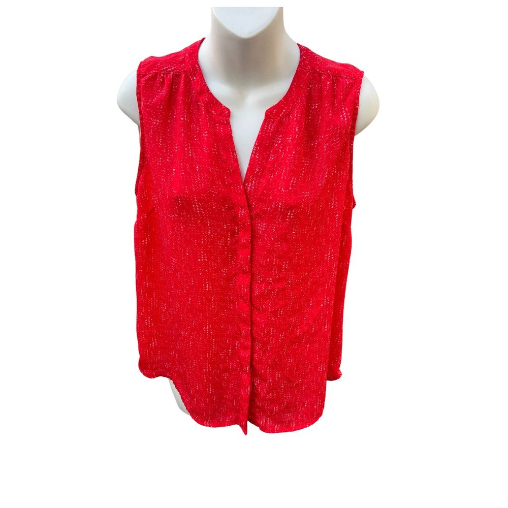 Dalia Sleeveless V-Neck Button Front 100% Polyester Blouse Top Red/ White Medium